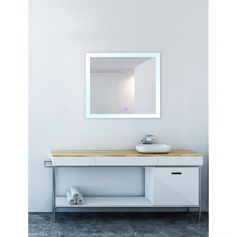 Abigail Rectangular 40x36in Matte White Integrated LED Mirror