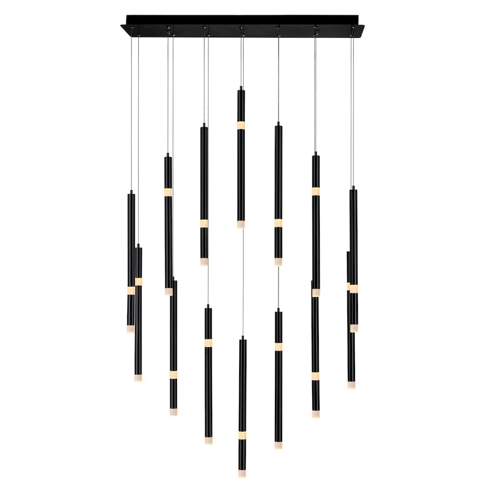 Flute Integrated LED 32in Black Chandelier