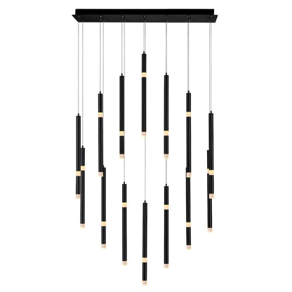 Flute Integrated LED 32in Black Chandelier
