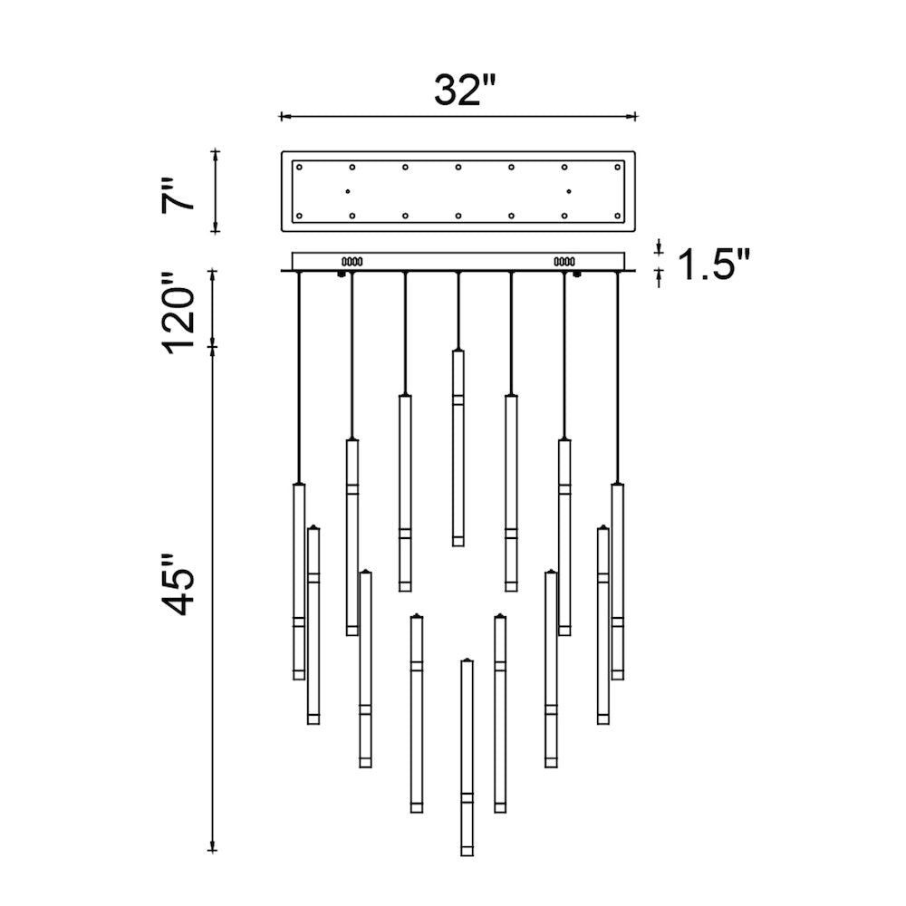 Flute Integrated LED 32in Black Chandelier