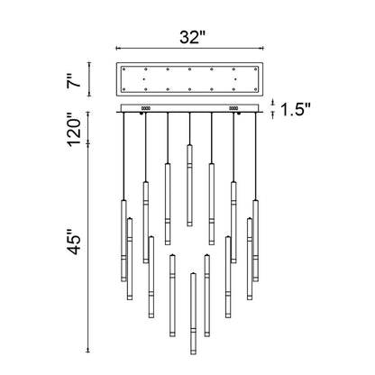 Flute Integrated LED 32in Black Chandelier