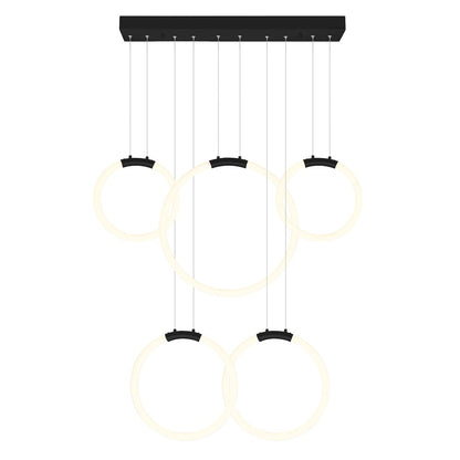 Hoops Integrated LED 44in 5 Ring Black Chandelier