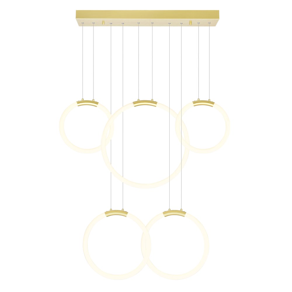 Hoops Integrated LED 44in 5 Ring Satin Gold Chandelier