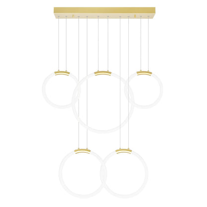 Hoops Integrated LED 44in 5 Ring Satin Gold Chandelier