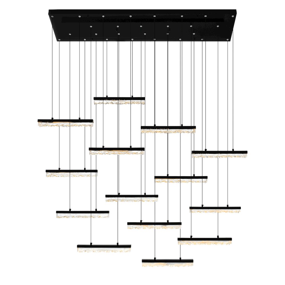 Stagger Integrated LED 60in Black Chandelier with Handcrafted Glass