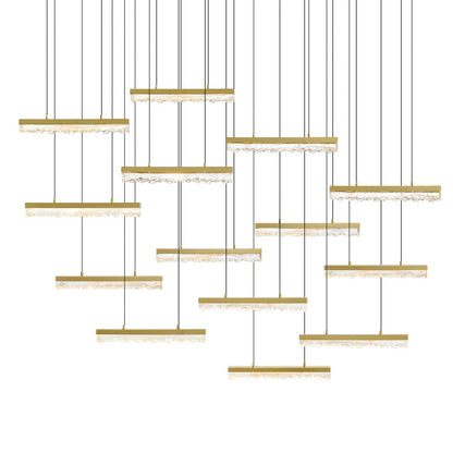 Stagger Integrated LED 60in Brass Chandelier with Handcrafted Glass
