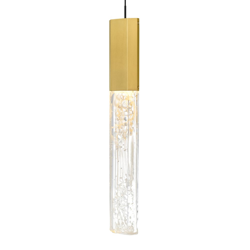Greta Integrated LED 12in Brass Mini Pendant with Handcrafted Glass