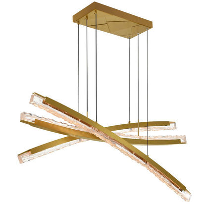 Saber Integrated LED 50in Brass Chandelier with Handcrafted Glass