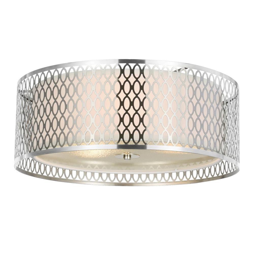 Mikayla 3 Light 17in Satin Nickel Drum Shade Flush Mount