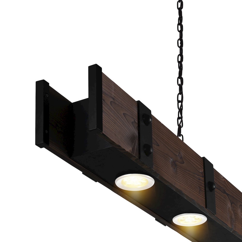 Pago 4 Light 59in Black & Wood Drum Shade Island Light