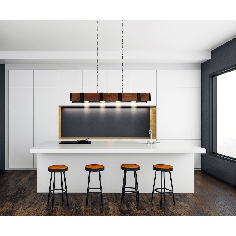 Pago 4 Light 59in Black & Wood Drum Shade Island Light