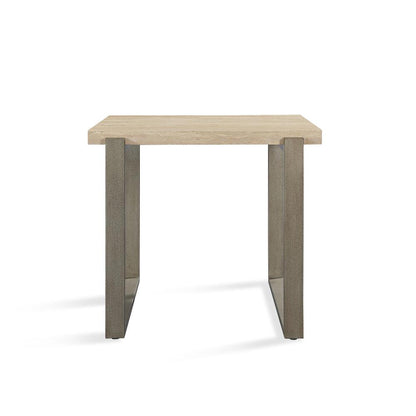 Ariela Natural Travertine End Table with Bronze Metal Base