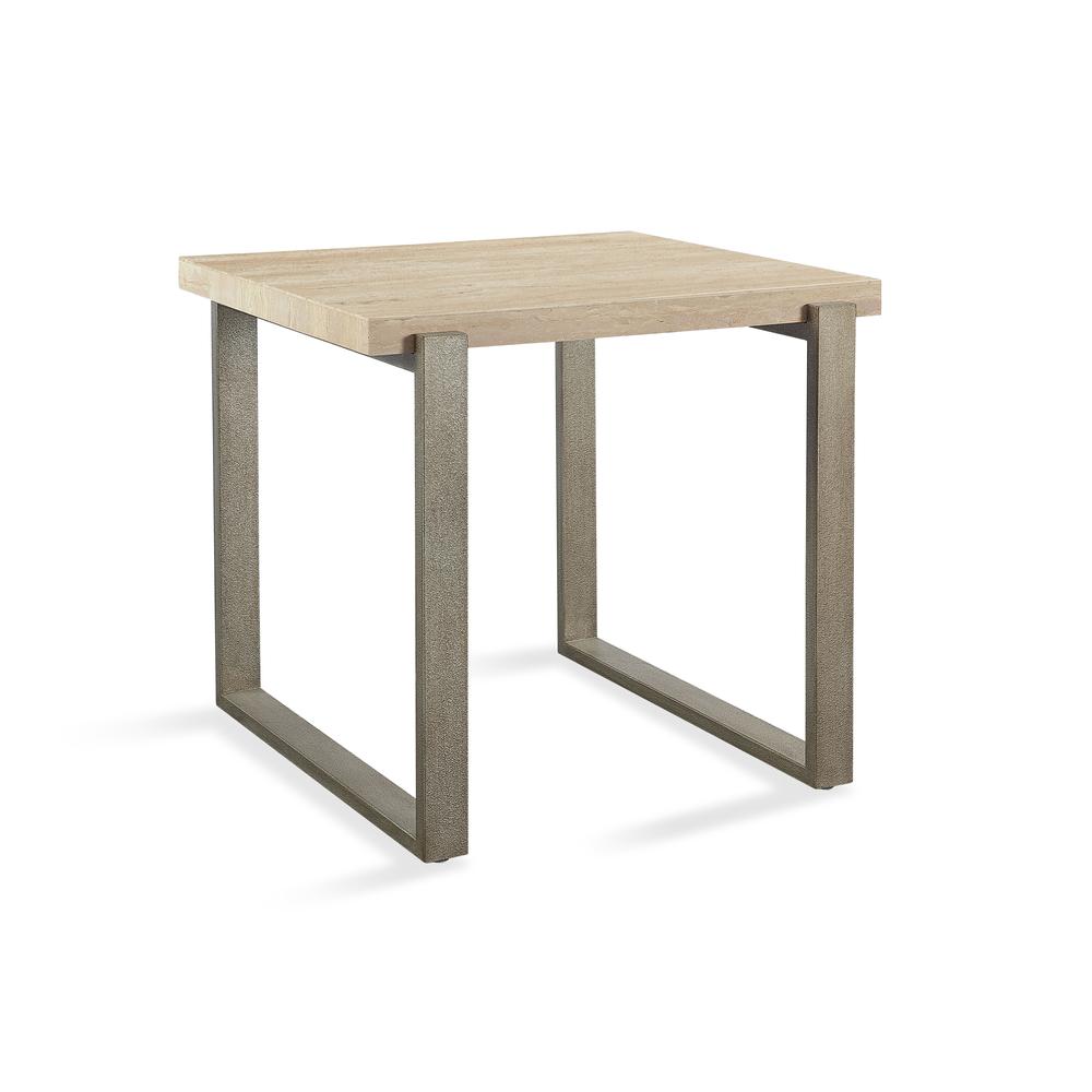 Ariela Natural Travertine End Table with Bronze Metal Base