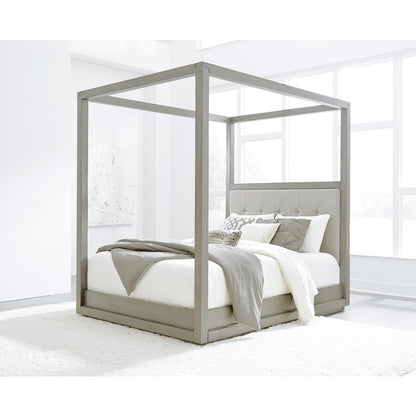 Oxford Upholstered Canopy Bed in Mineral