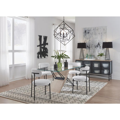 Aere Boucle Upholstered Metal Leg Dining Chair in Ivory and Black, set of 2
