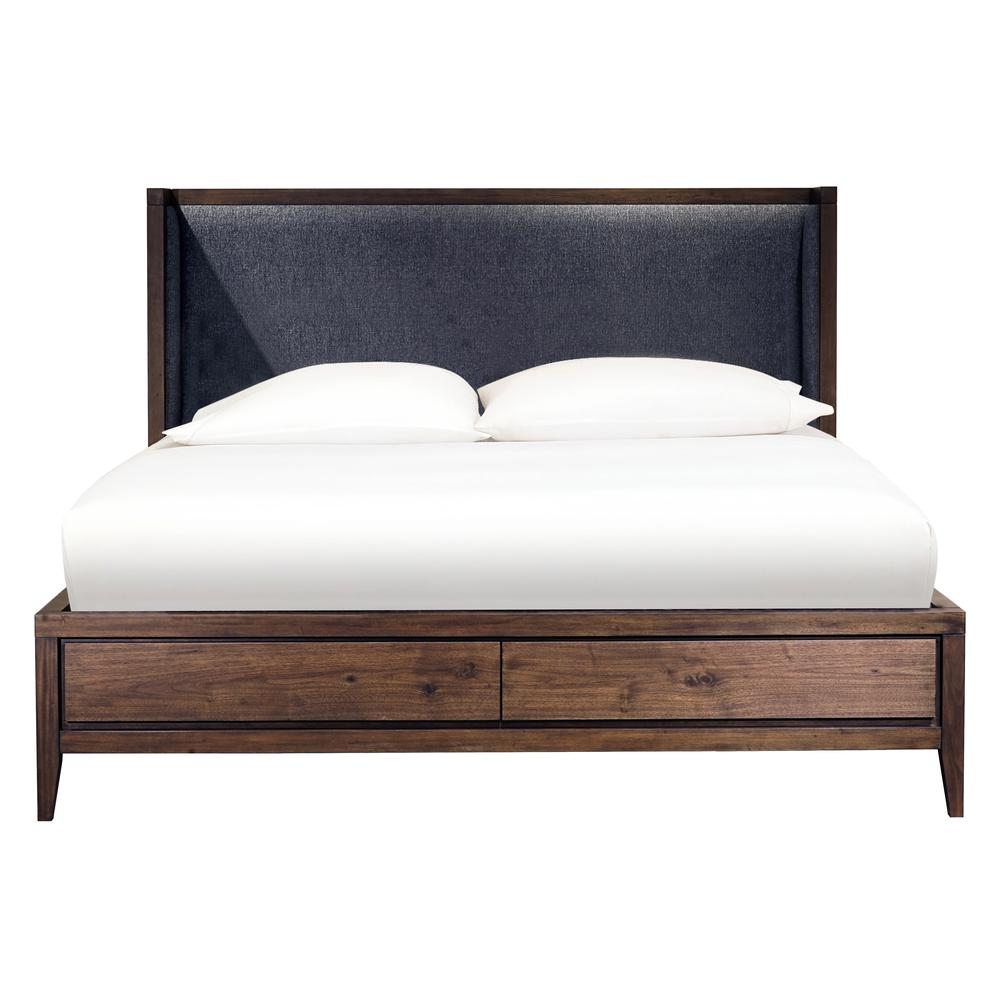 Boracay Upholstered Wingback Storage Bed in Wild Oats Brown