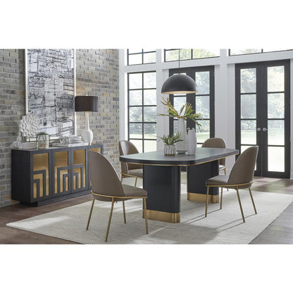 Doheny Leather Upholstered Metal Leg Dining Chair in Boots and Brass, set of 2