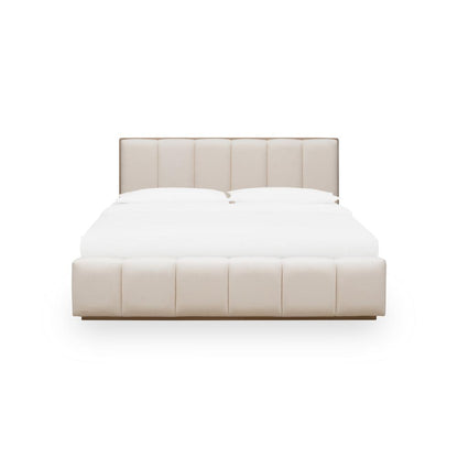 Gardenia Wood Frame Upholstered Platform Bed in Cotton and Chai