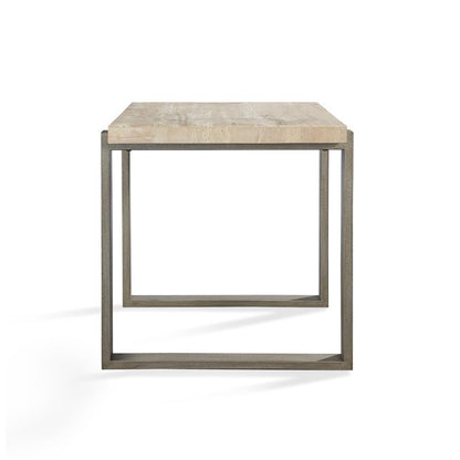 Ariela Natural Travertine End Table with Bronze Metal Base