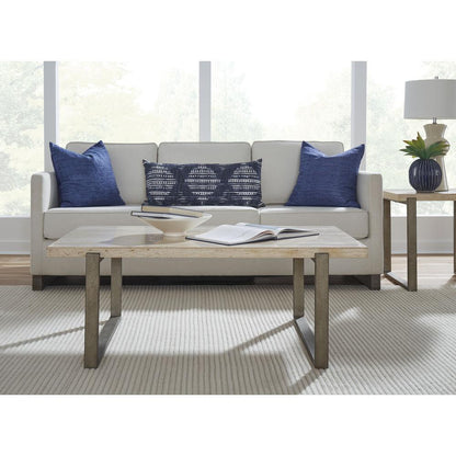 Ariela Natural Travertine Coffee Table with Bronze Metal Base
