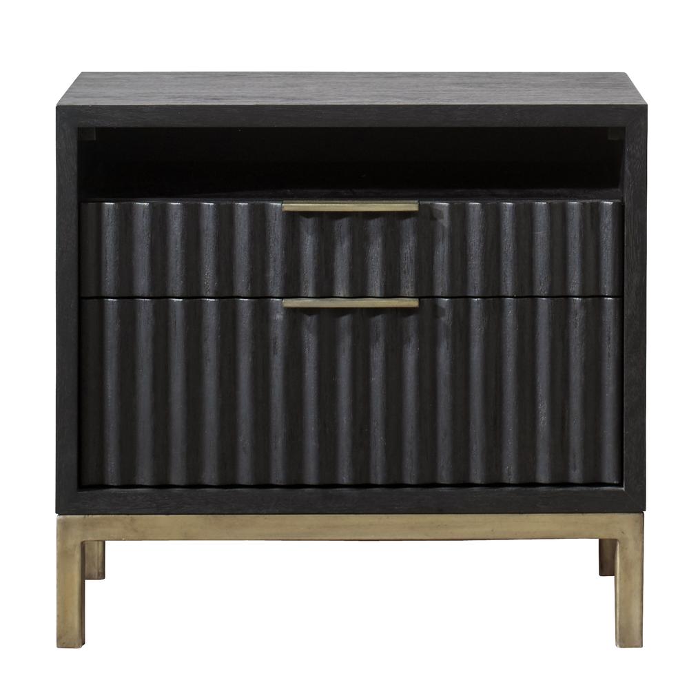 Kentfield Solid Wood Two Drawer Nightstand in Black Drifted Oak