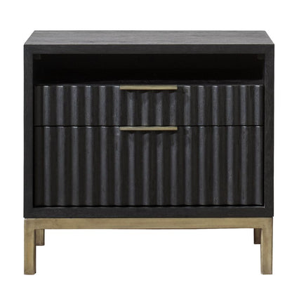 Kentfield Solid Wood Two Drawer Nightstand in Black Drifted Oak