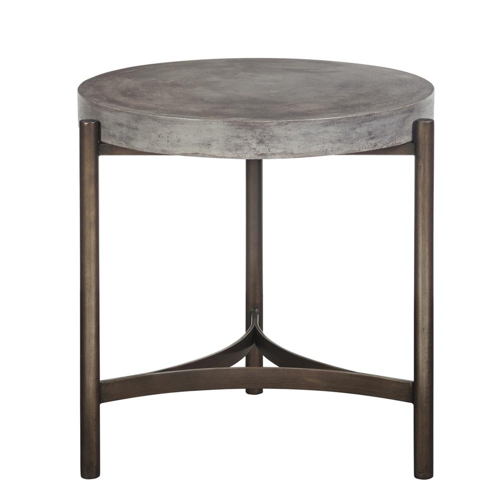 Lyon Round Natural Concrete and Metal Side Table