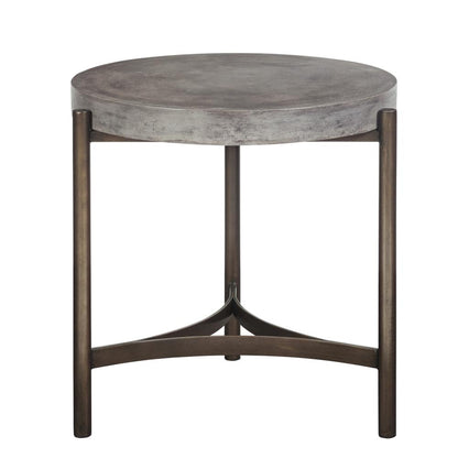 Lyon Round Natural Concrete and Metal Side Table