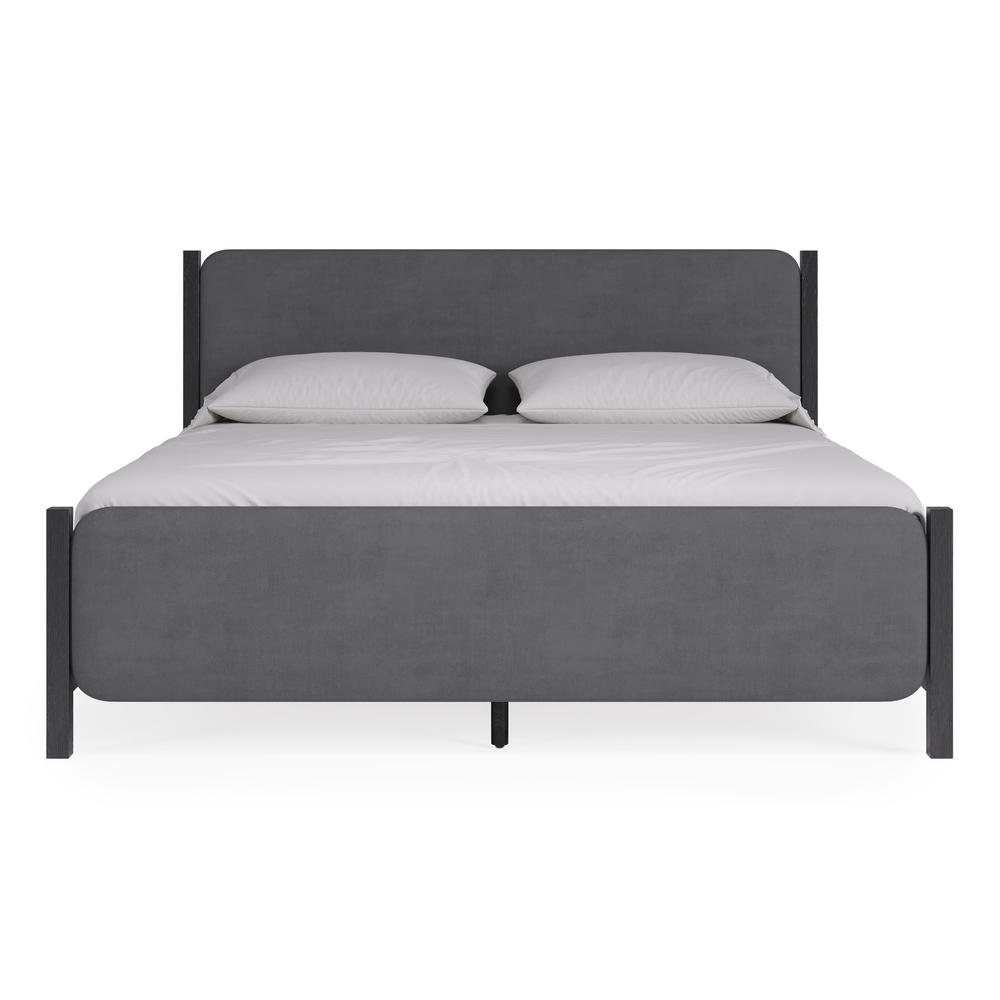 Elora Wood and Velvet Upholstered Bed in Jet and Charcoal