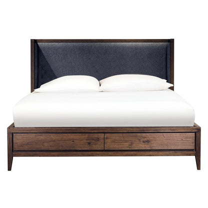 Boracay Upholstered Wingback Storage Bed in Wild Oats Brown