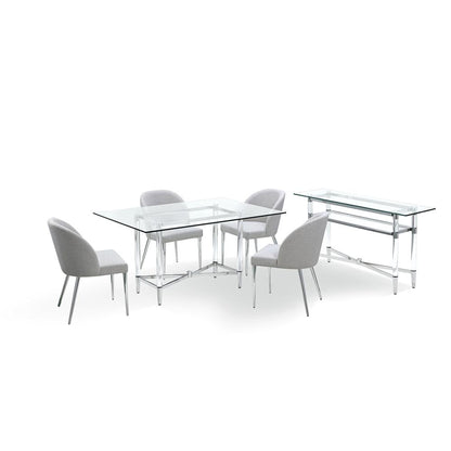 Marilyn Glass Top Dining Server in Polished Stainless Steel and Clear Acrylic