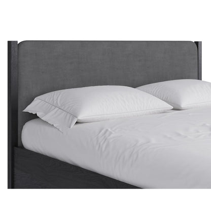 Elora Wood and Velvet Upholstered Bed in Jet and Charcoal