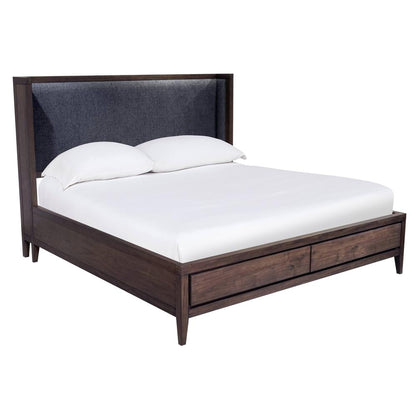 Boracay Upholstered Wingback Storage Bed in Wild Oats Brown