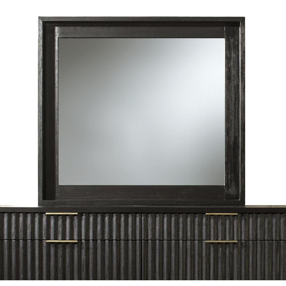 Kentfield Solid Wood Beveled Glass Mirror in Black Drifted Oak