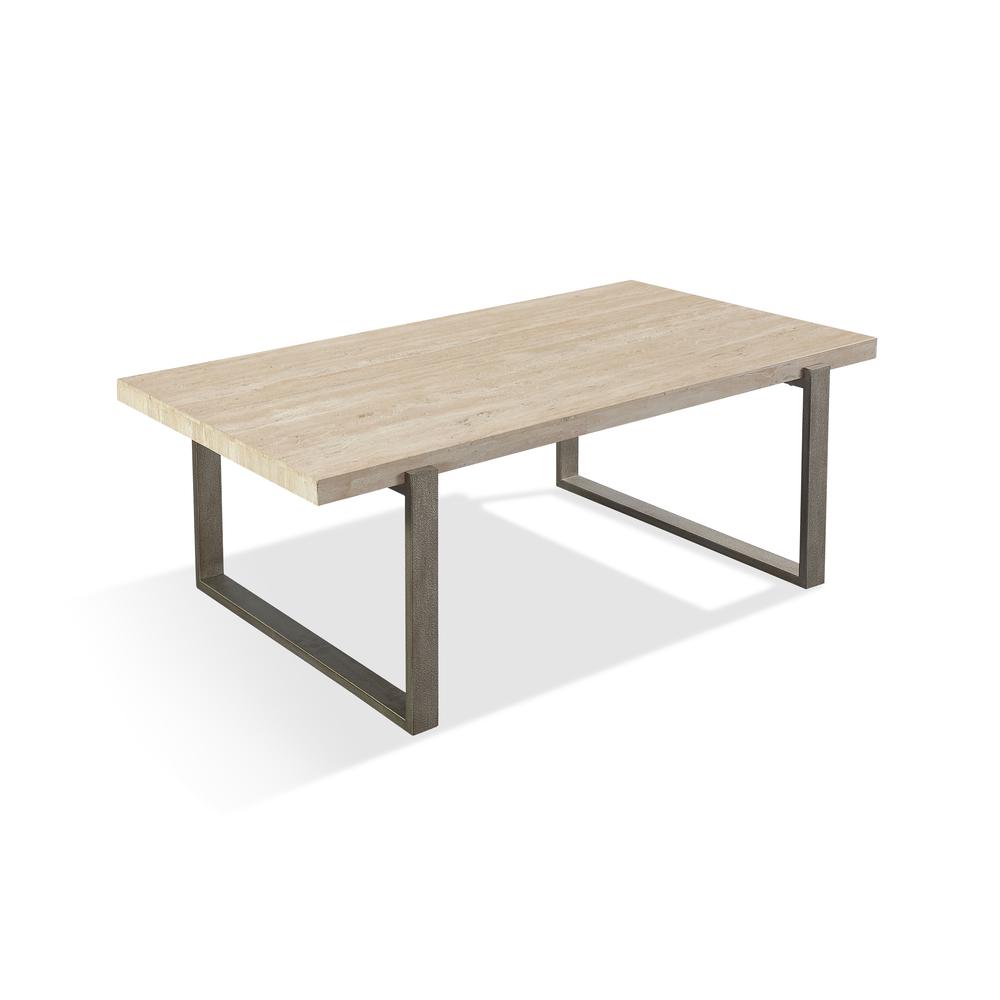 Ariela Natural Travertine Coffee Table with Bronze Metal Base