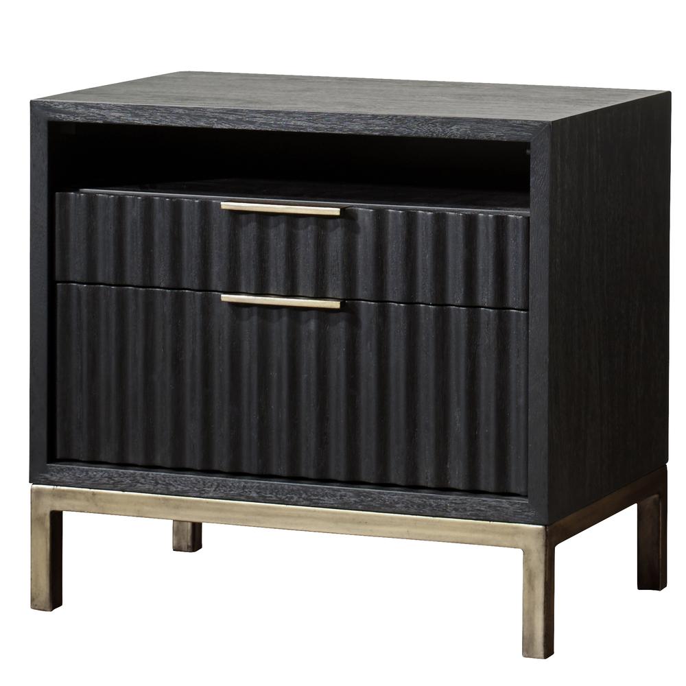 Kentfield Solid Wood Two Drawer Nightstand in Black Drifted Oak