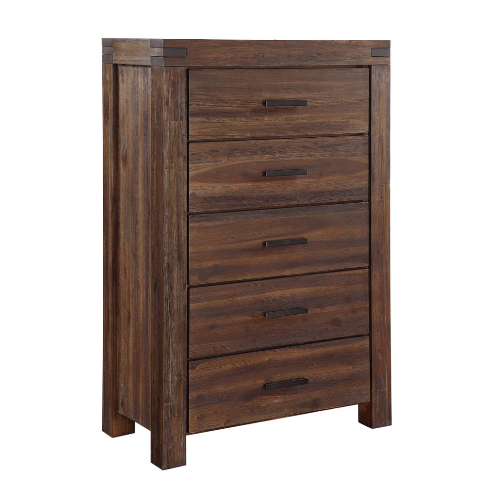 Meadow Five Drawer Solid Wood Chest in Brick Brown (2024)