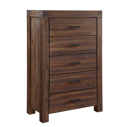 Meadow Five Drawer Solid Wood Chest in Brick Brown (2024)