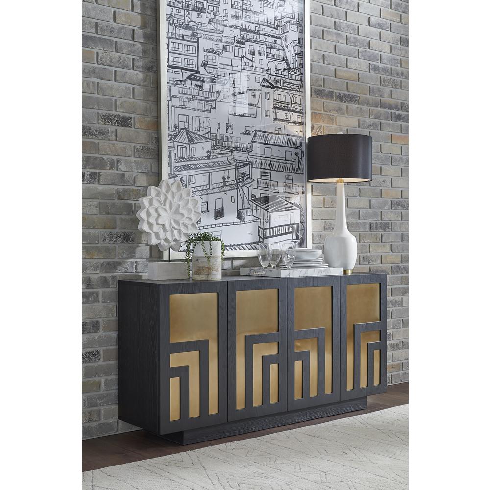 Doheny Wood and Metal  Two Door Sideboard in Black and Brass
