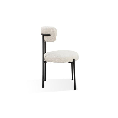 Aere Boucle Upholstered Metal Leg Dining Chair in Ivory and Black, set of 2