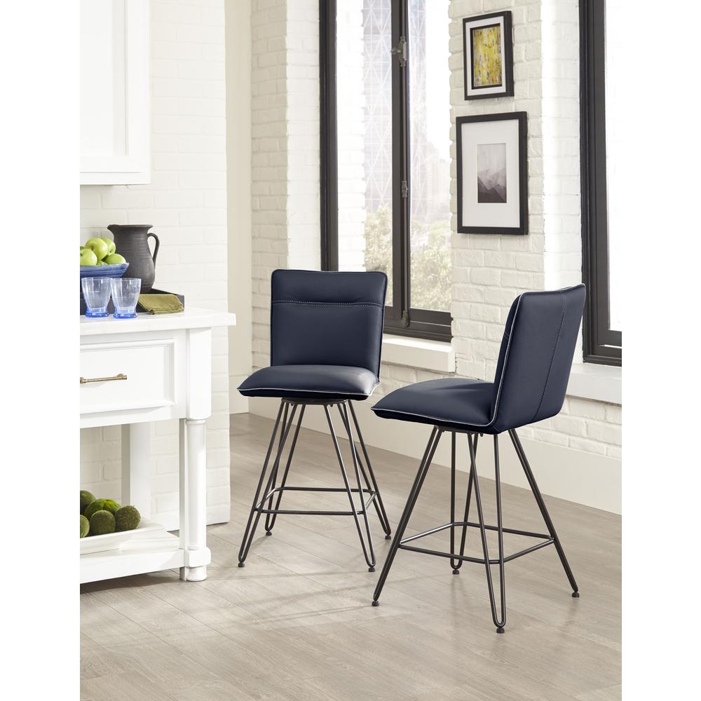 Demi Hairpin Leg Swivel Counter Stool in Cobalt, set of 2