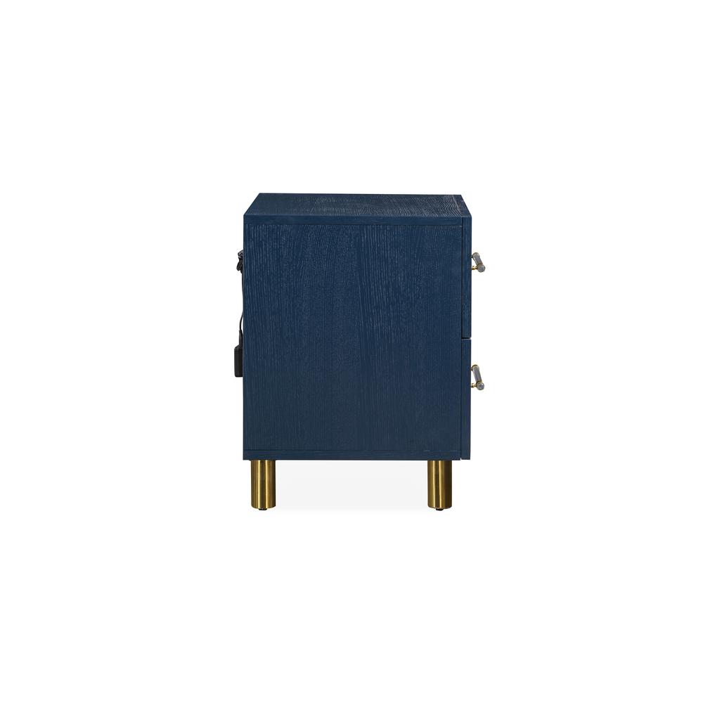 Argento Two Drawer USB Charging Nightstand in Navy Blue and Burnished Brass