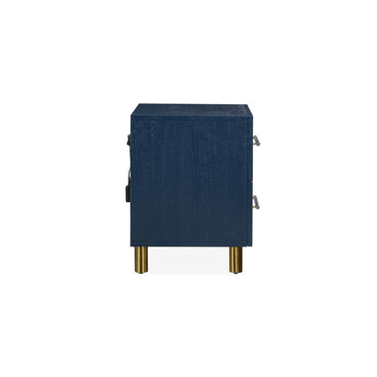 Argento Two Drawer USB Charging Nightstand in Navy Blue and Burnished Brass