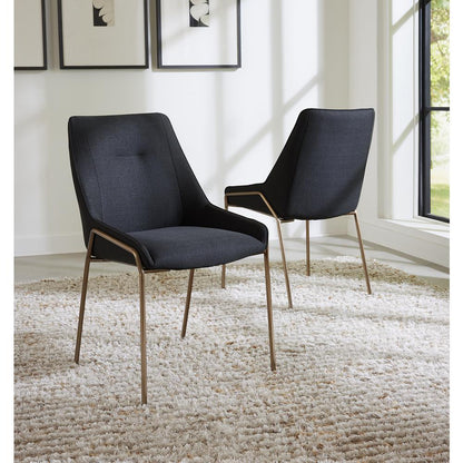 Cyrus Upholstered Dining Chair in Coal Fabric and Brushed Bronze Metal, set of 2