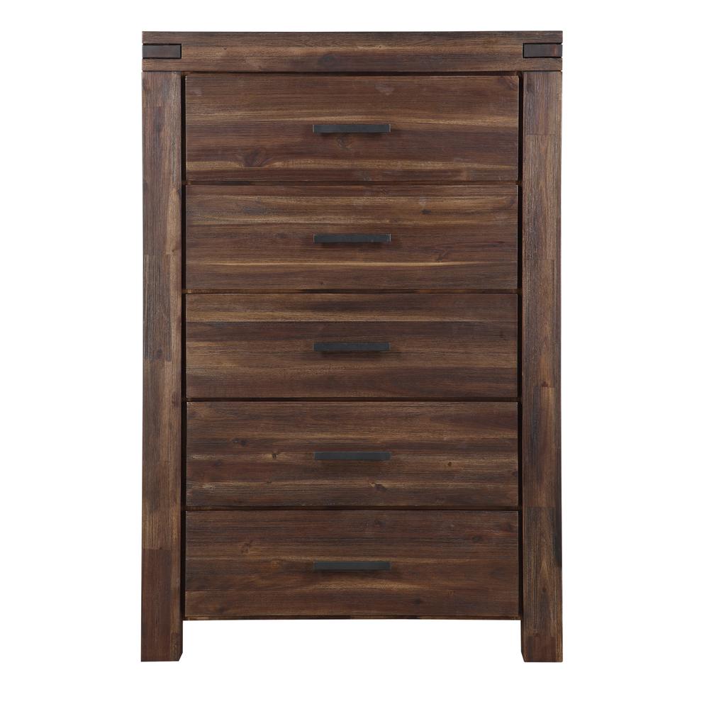 Meadow Five Drawer Solid Wood Chest in Brick Brown (2024)
