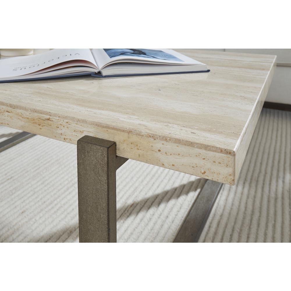 Ariela Natural Travertine Coffee Table with Bronze Metal Base