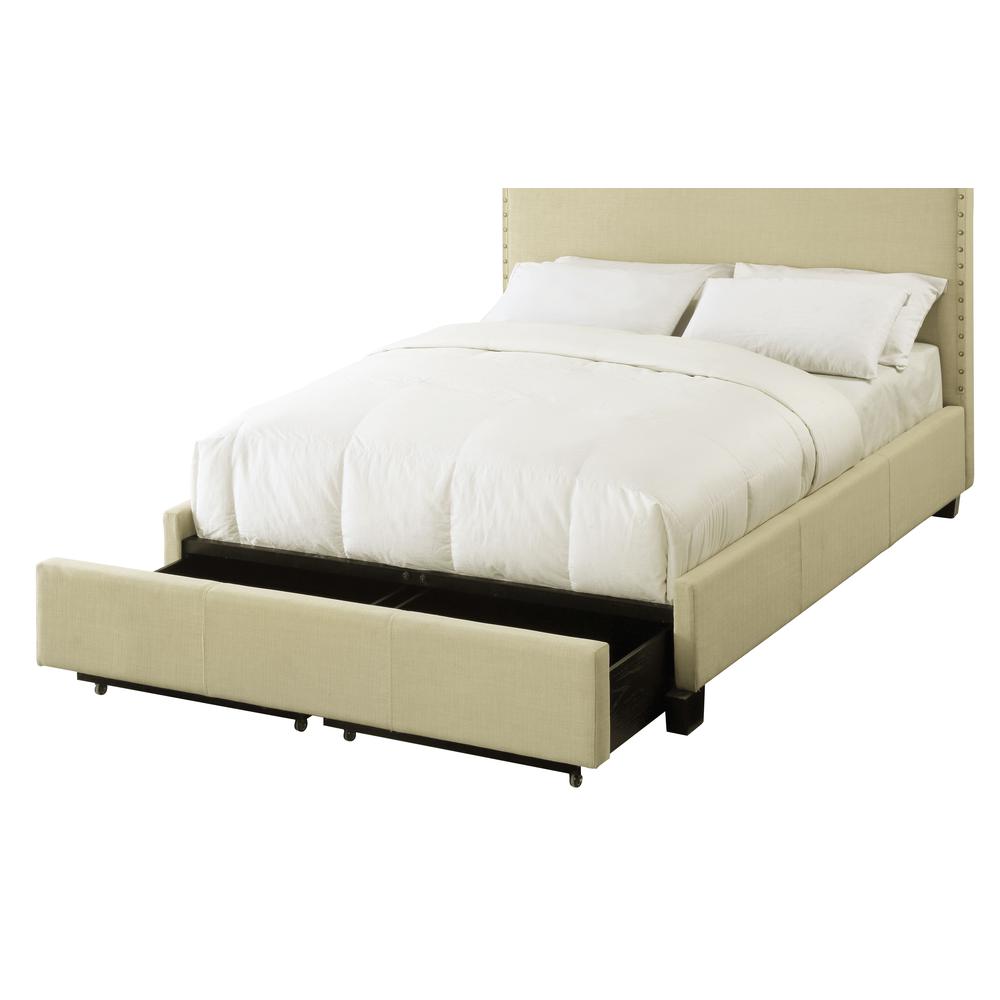 Tavel Nailhead Footboard Storage Bed in Tumbleweed