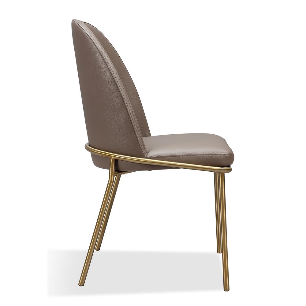 Doheny Leather Upholstered Metal Leg Dining Chair in Boots and Brass, set of 2