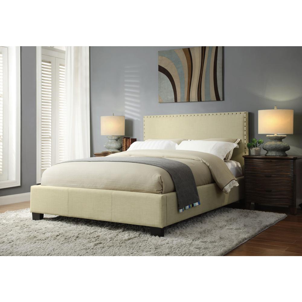 Tavel Nailhead Footboard Storage Bed in Tumbleweed
