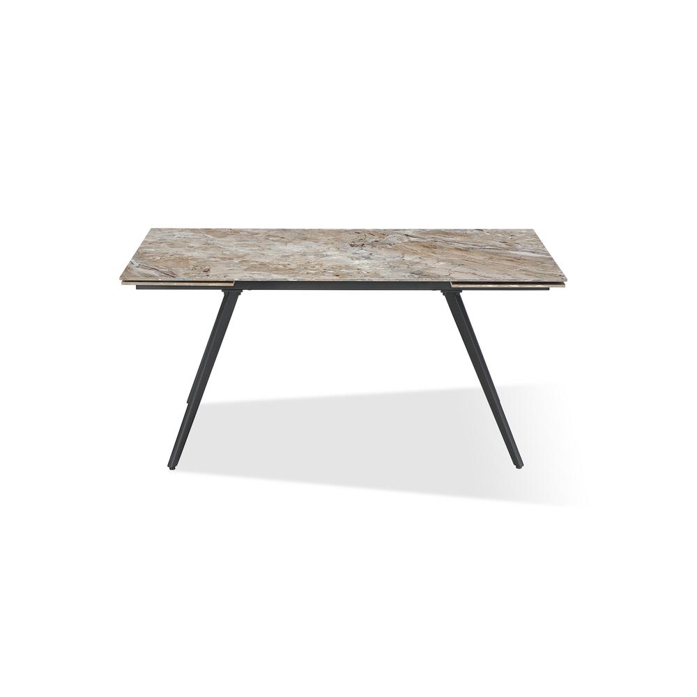 Lucia Double Extension Stone Top Metal Leg Dining Table in Rich Brown and Black